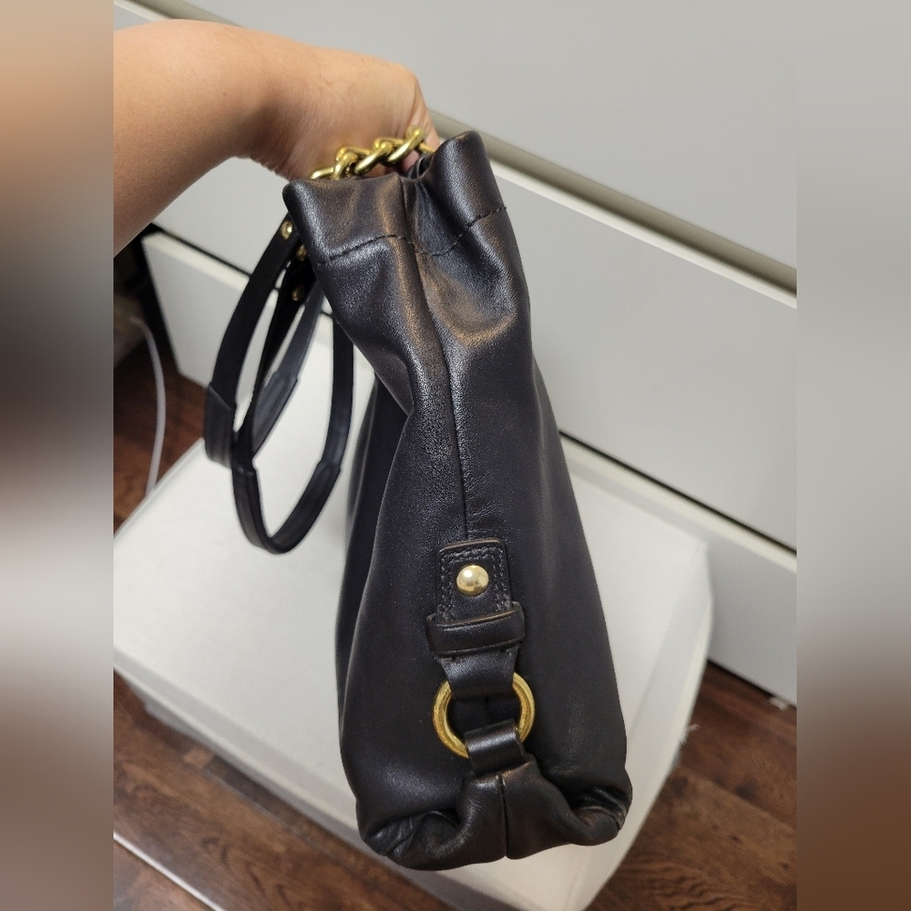 Coach Vintage Ashley Black Pleated Leather Chain Shoulder Bag Tote Purse - Picture 5 of 15